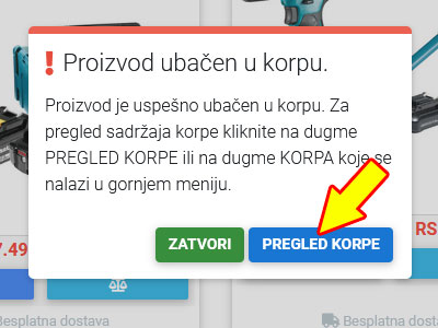 Pregled sadržaja korpe