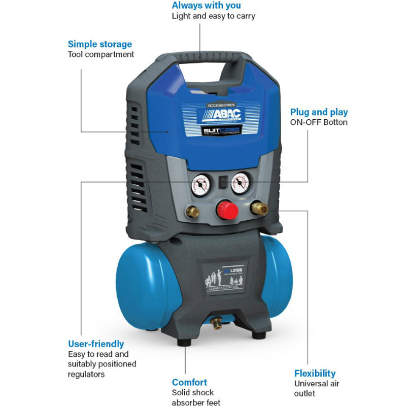 ABAC - Klipni kompresor SUITCASE 6 bezuljni + 5m creva - 2236115861