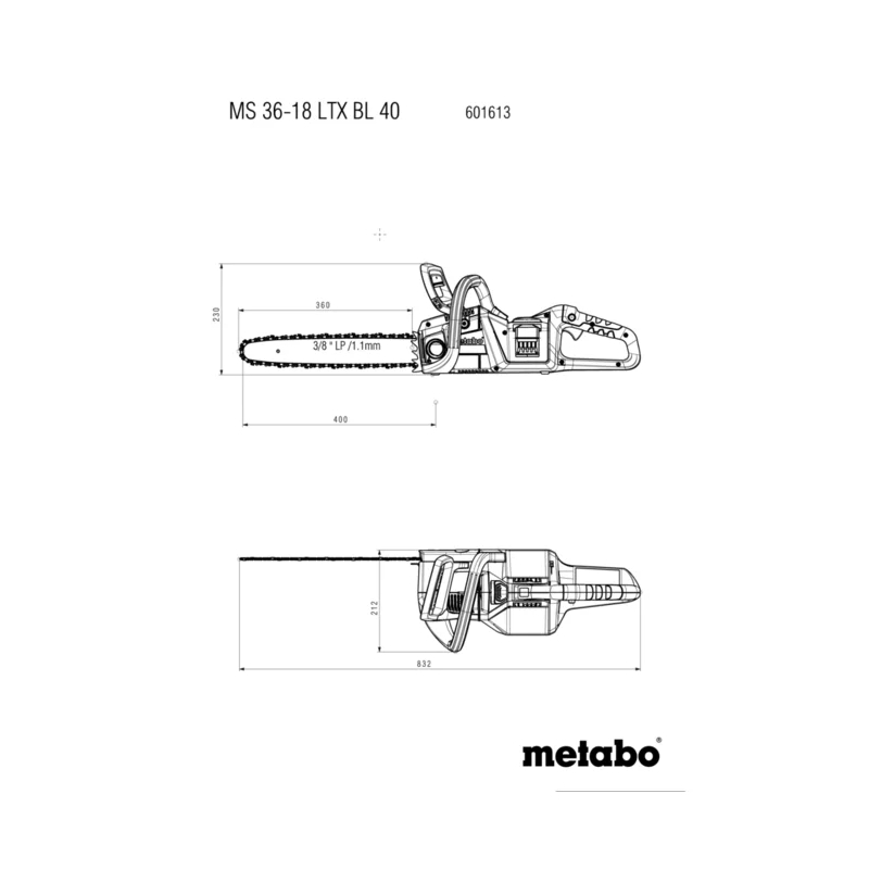Metabo - Akumulatorska lančana testera MS 36-18 LTX BL 40 - 601613850