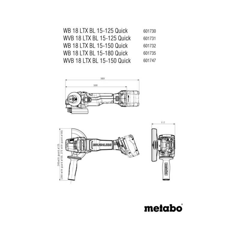Metabo - Akumulatorska ugaona brusilica WVB 18 LT BL 15-125 Quick - 601731850