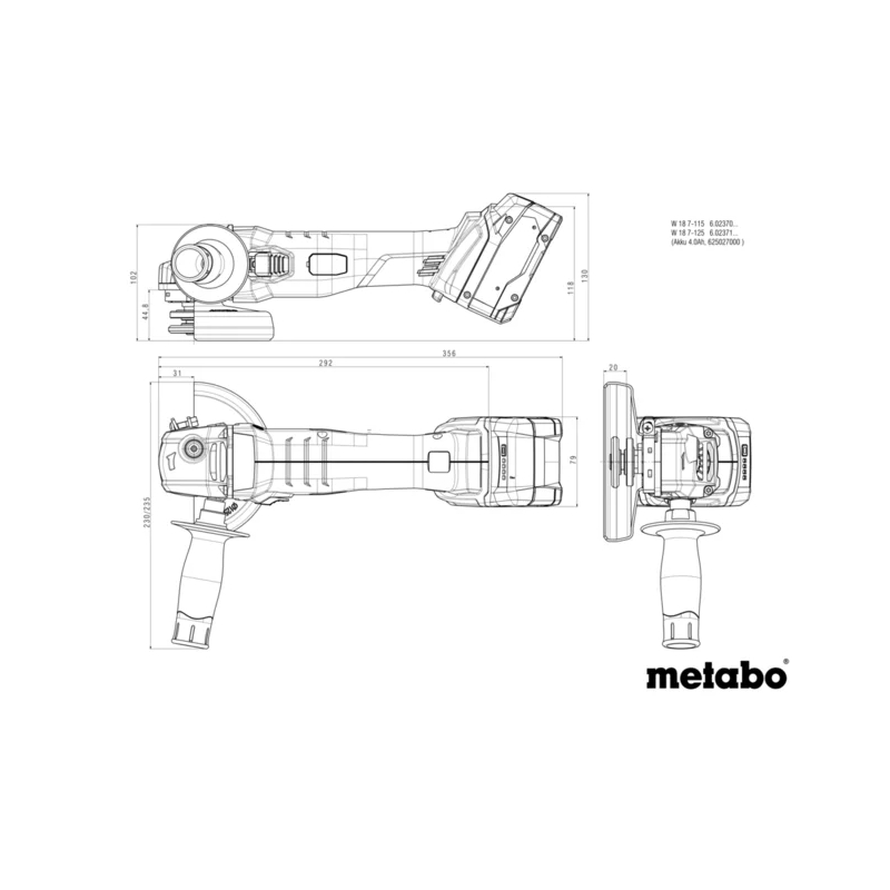 Metabo - Akumulatorska ugaona brusilica W 18 7-125 - 602371850