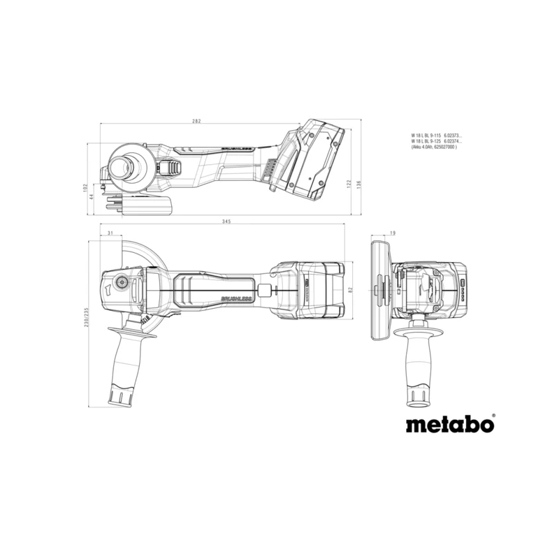 Metabo - Akumulatorska ugaona brusilica W 18 BL 9-125 - 602374510