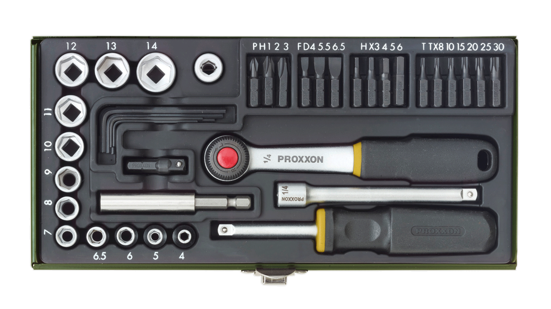 Proxxon - Garnitura nasadnih ključeva sa čegrtaljkom 1/4" 39-delna - 23070